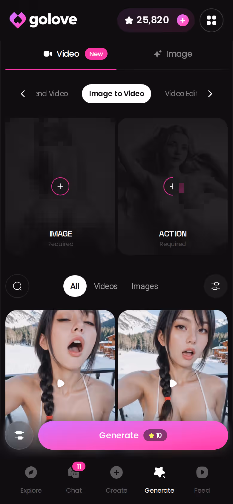 GoLove.ai Image to Video on mobile, where every clip draws from your Star balance